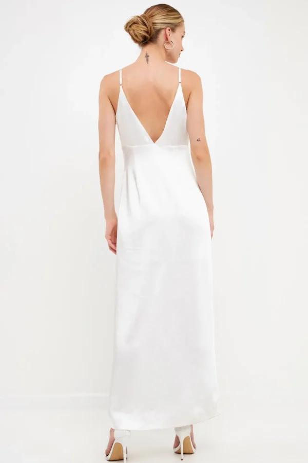 ENDLESS ROSE White Dresses | Satin Dresses*- Satin Button Down Maxi Dress WHITE