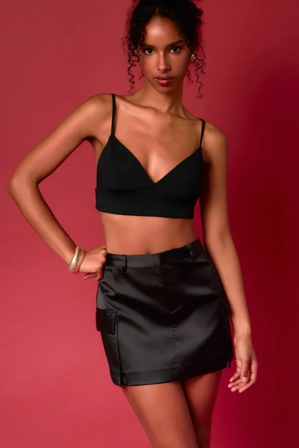 ENDLESS ROSE Matching Sets | Skirts*- Satin Cargo Mini Skirt BLACK