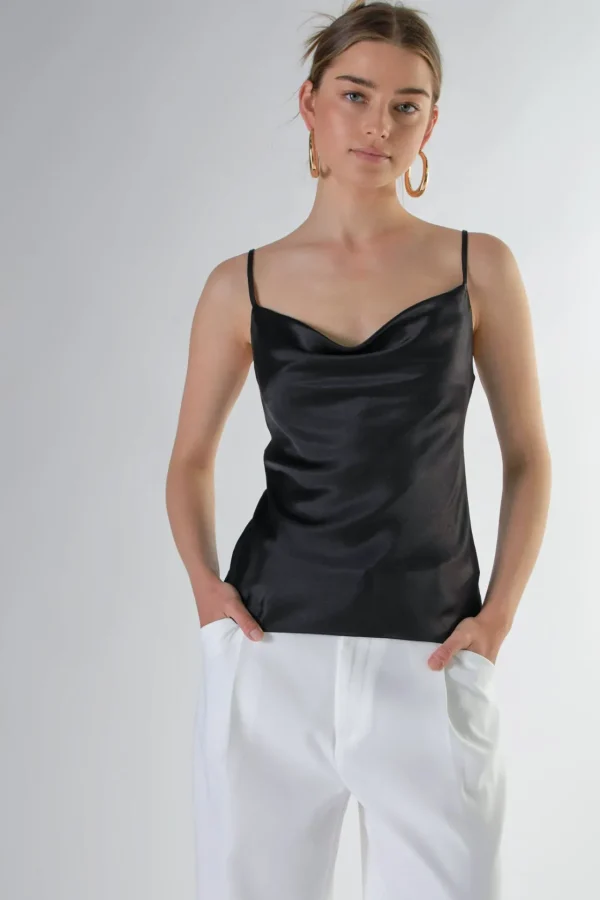 ENDLESS ROSE Tops*- Satin Cowl Neck Top