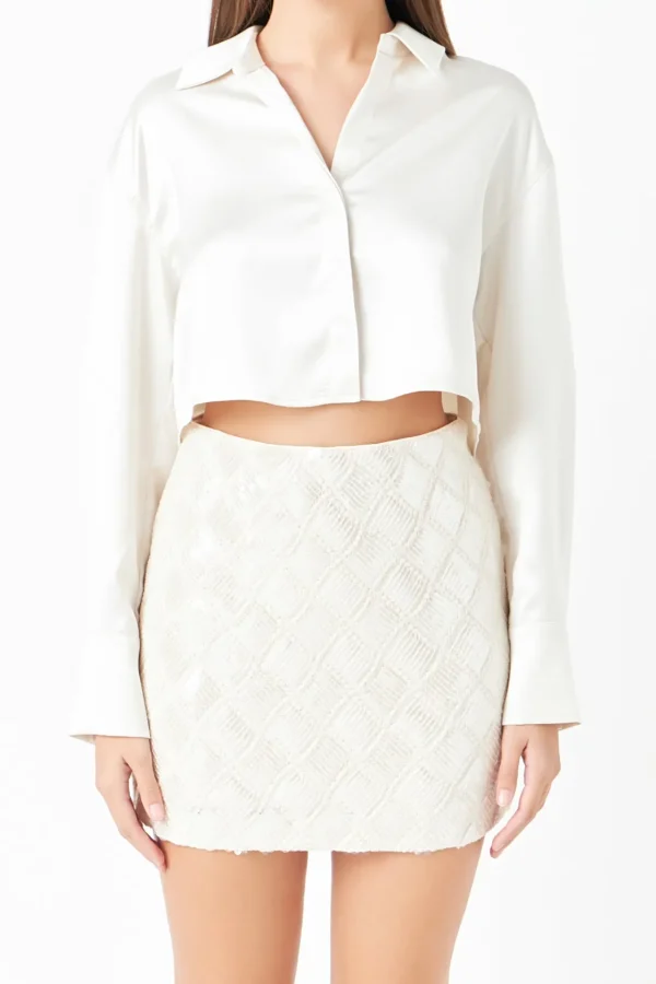 ENDLESS ROSE Shirts & Blouses | Tops*- Satin Crop Shirt OFFWHITE