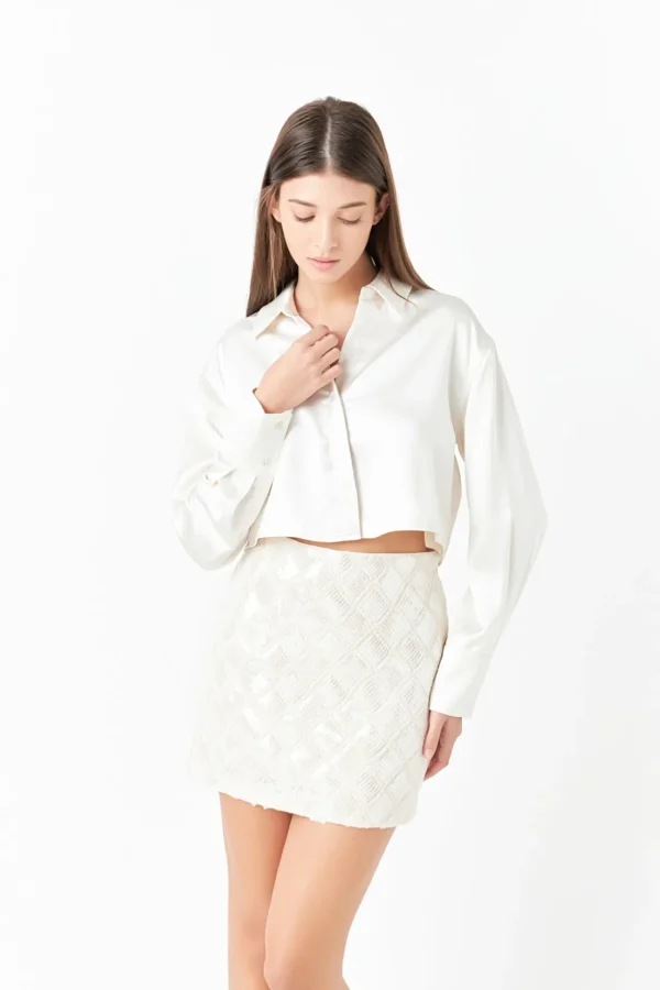 ENDLESS ROSE Shirts & Blouses | Tops*- Satin Crop Shirt OFFWHITE