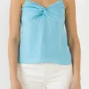 ENDLESS ROSE Tops*- Satin Effect Knotted Top SKYBLUE