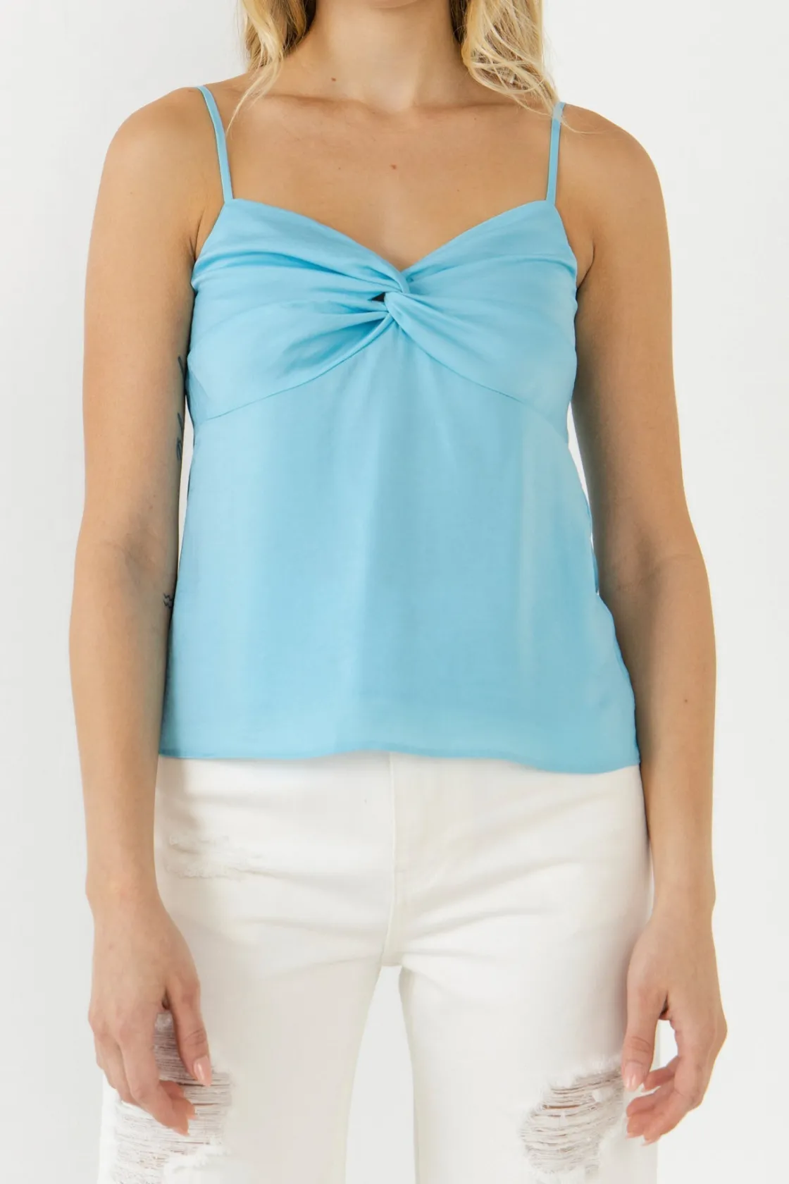 endless_rose__satin_effec_0.webp ENDLESS ROSE Tops*- Satin Effect Knotted Top SKYBLUE