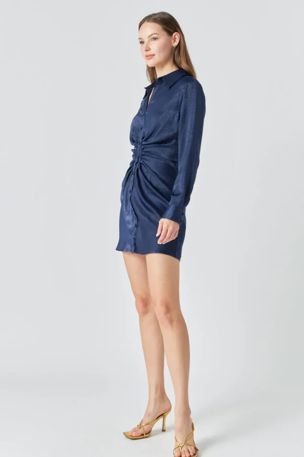ENDLESS ROSE Satin Dresses | Tops*- Satin Front Cinched Mini Dress NAVY
