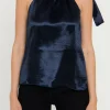 ENDLESS ROSE Tops*- Satin Halter Neck Tank Top NAVY