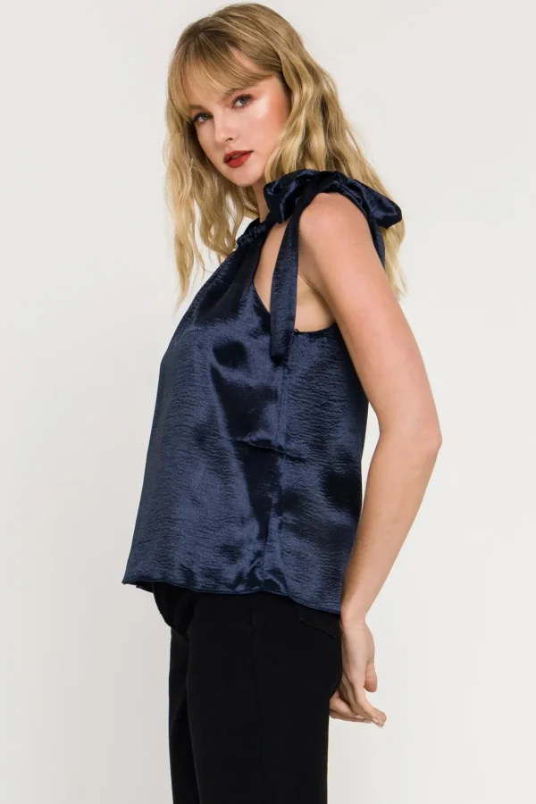 ENDLESS ROSE Tops*- Satin Halter Neck Tank Top NAVY