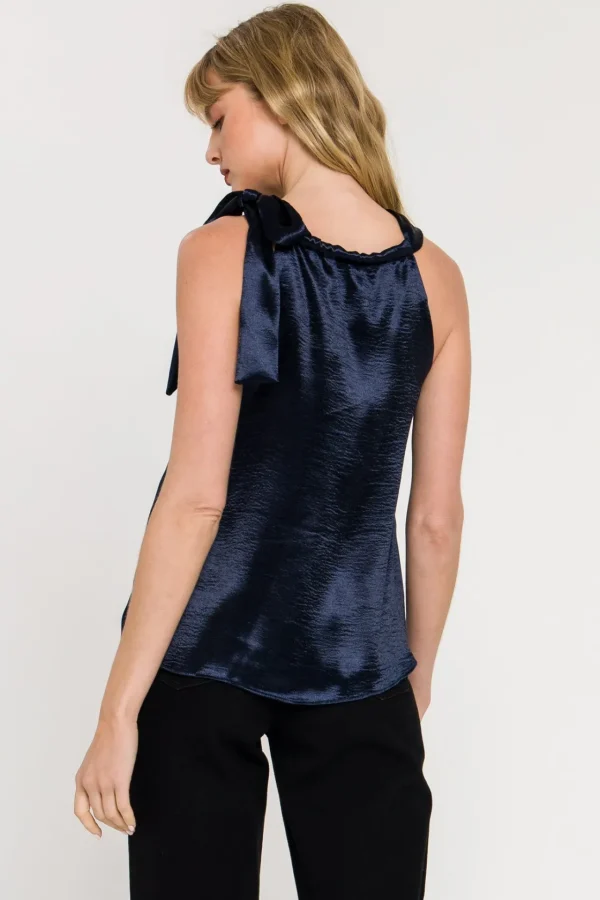 ENDLESS ROSE Tops*- Satin Halter Neck Tank Top NAVY
