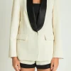 ENDLESS ROSE Matching Sets | Jackets & Coats*- Satin Lapel Blazer IVORY