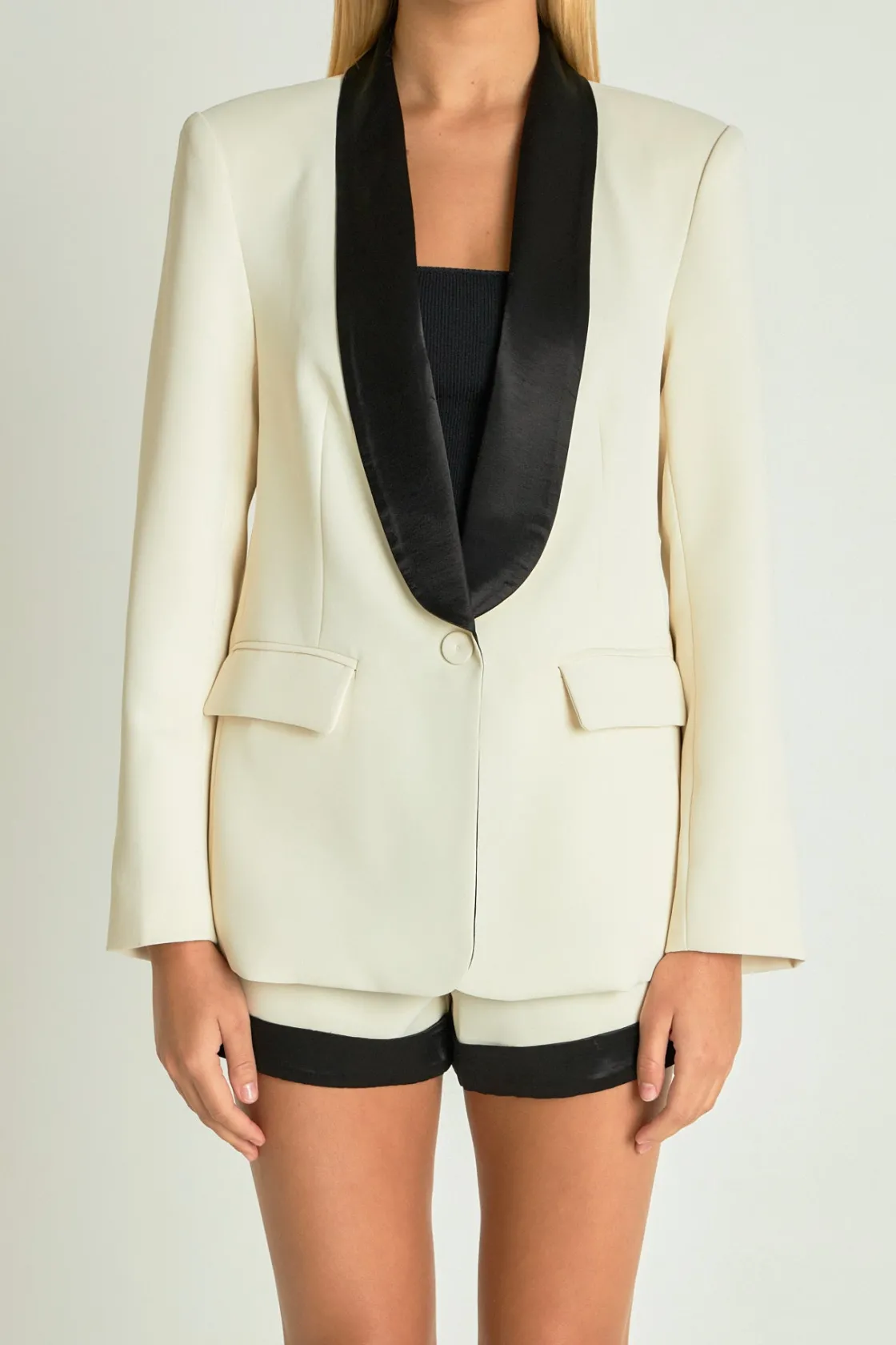 endless_rose__satin_lapel_0.webp ENDLESS ROSE Matching Sets | Jackets & Coats*- Satin Lapel Blazer IVORY