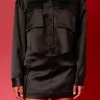 ENDLESS ROSE Matching Sets | Tops*- Satin Pocket Detailed Top BLACK