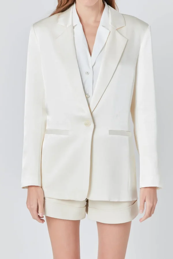 ENDLESS ROSE Jackets & Coats | Blazers*- Satin Relaxed Blazer CHAMPAGNE