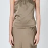 ENDLESS ROSE Tops*- Satin Strapless Top ESPRESSO