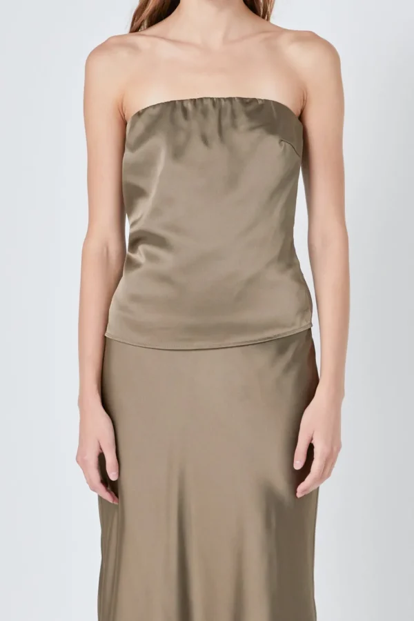 ENDLESS ROSE Tops*- Satin Strapless Top ESPRESSO