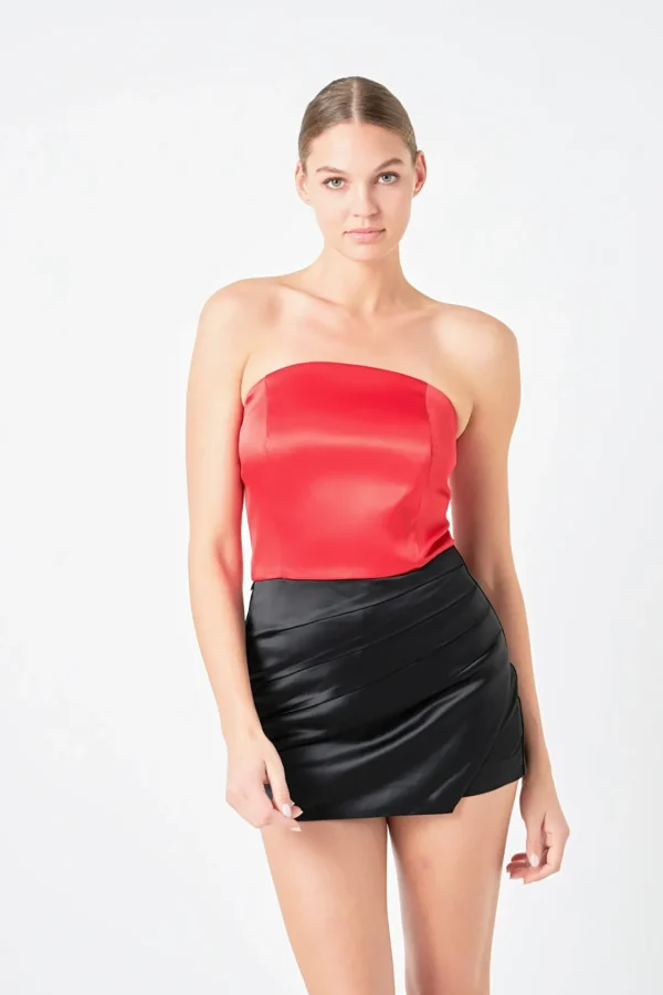 ENDLESS ROSE Tops*- Satin Strapless Curved Bustier
