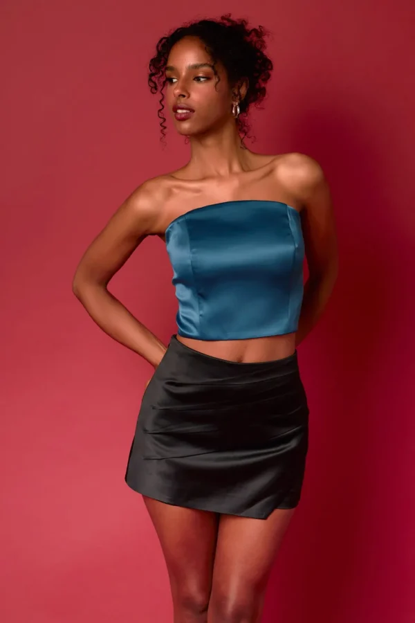 ENDLESS ROSE Tops*- Satin Strapless Curved Bustier