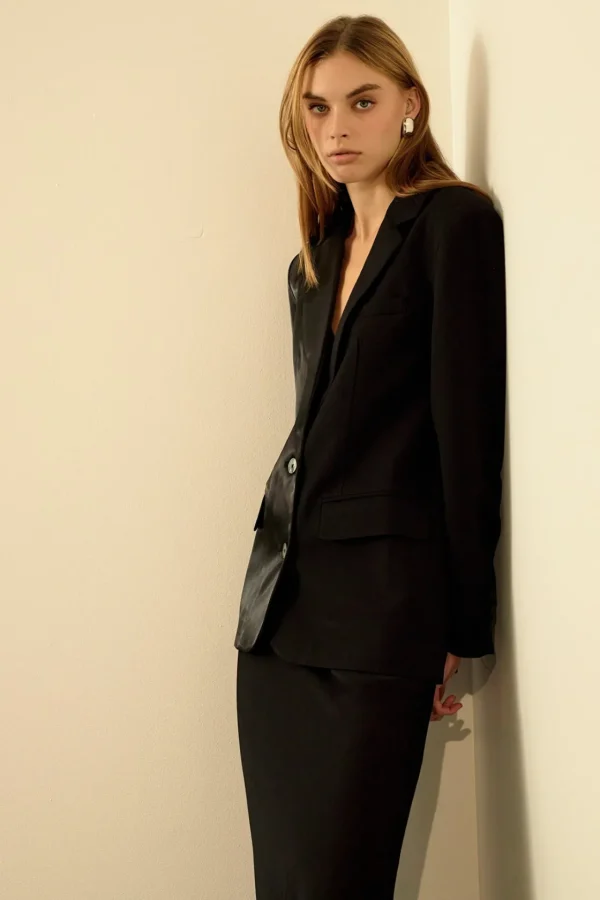 ENDLESS ROSE Blazers | Tops*- Satin Suit Blazer BLACK