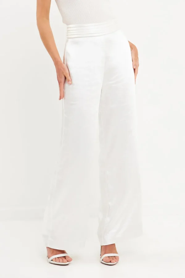 ENDLESS ROSE Pants | Tops*- Satin Tuxedo Wide Leg Trousers WHITE