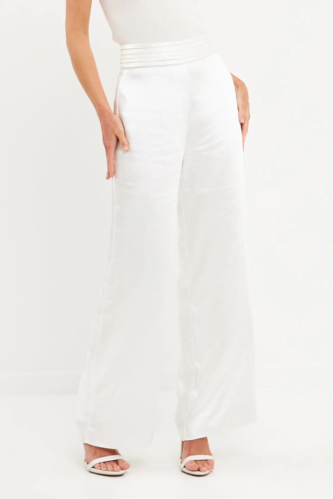 endless_rose__satin_tuxed_0.webp ENDLESS ROSE Pants | Tops*- Satin Tuxedo Wide Leg Trousers WHITE