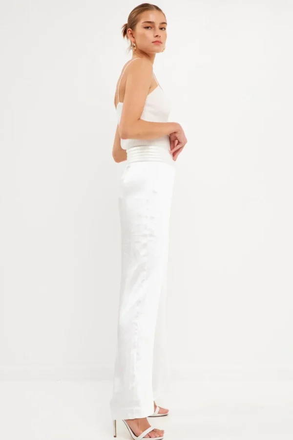 ENDLESS ROSE Pants | Tops*- Satin Tuxedo Wide Leg Trousers WHITE