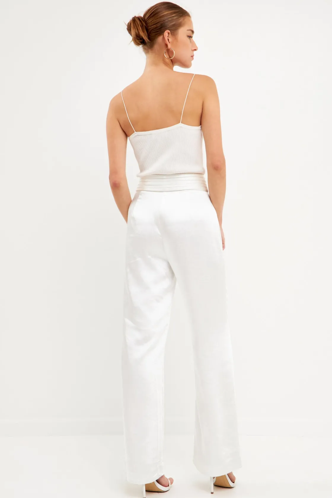 endless_rose__satin_tuxed_2.webp ENDLESS ROSE Pants | Tops*- Satin Tuxedo Wide Leg Trousers WHITE
