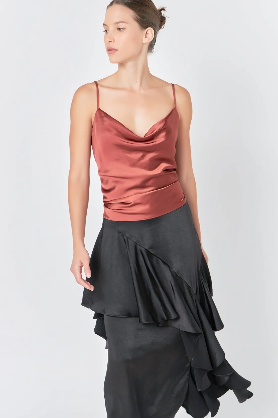 endless_rose__satin_water_3.webp ENDLESS ROSE Skirts | Tops*- Satin Waterfall Midi Skirt