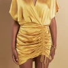ENDLESS ROSE Satin Dresses | Tops*- Satin Wrapped & Shirred Mini Dress GOLD