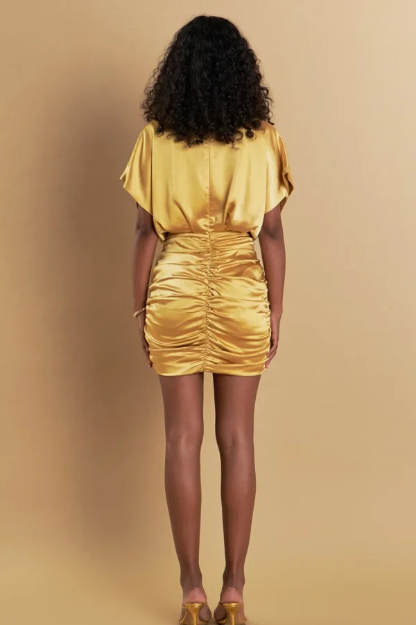 ENDLESS ROSE Satin Dresses | Tops*- Satin Wrapped & Shirred Mini Dress GOLD