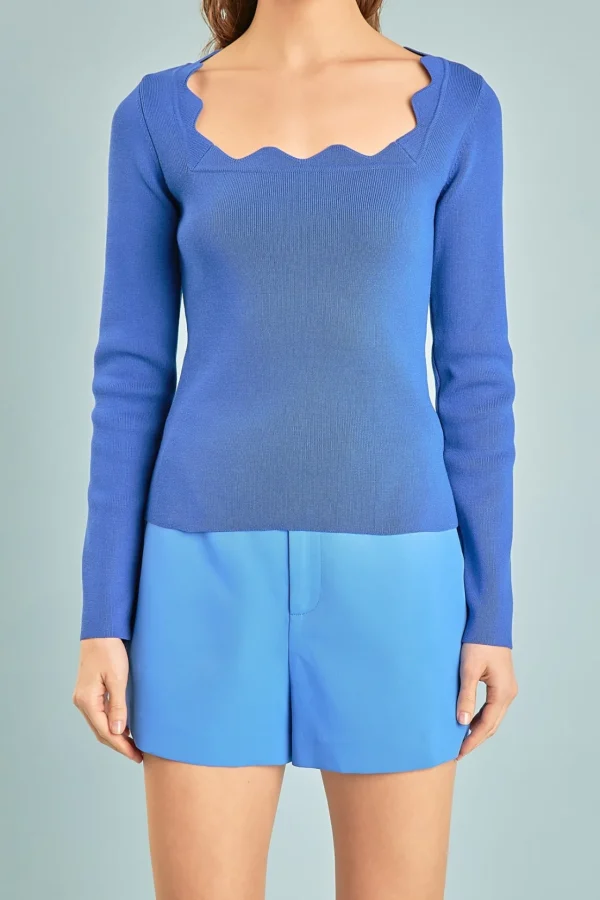 ENDLESS ROSE Sweaters & Knits | Tops*- Scallop Detail Long Sleeve Sweater