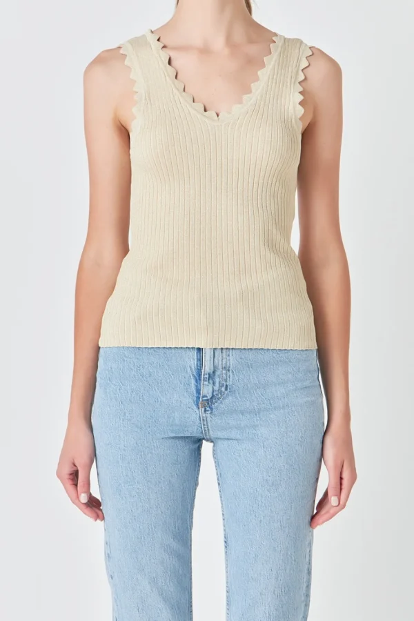 ENDLESS ROSE Tops*- Scallop Detail Sleeveless Top
