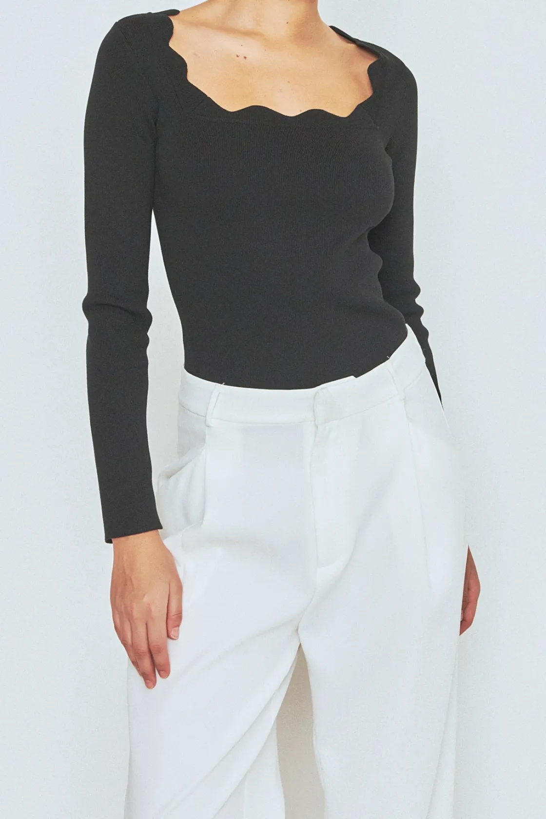 endless_rose__scallop_det_10.webp ENDLESS ROSE Sweaters & Knits | Tops*- Scallop Detail Long Sleeve Sweater