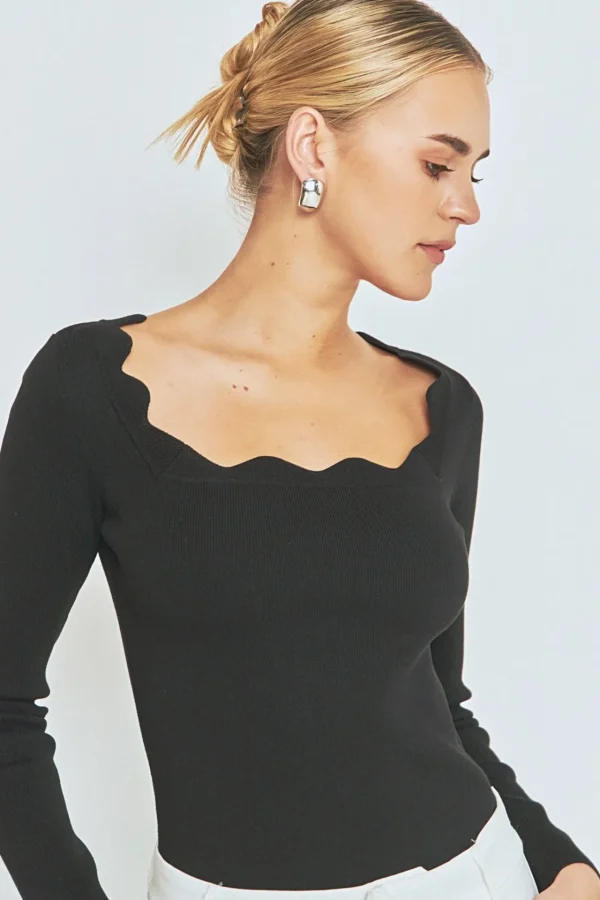 ENDLESS ROSE Sweaters & Knits | Tops*- Scallop Detail Long Sleeve Sweater