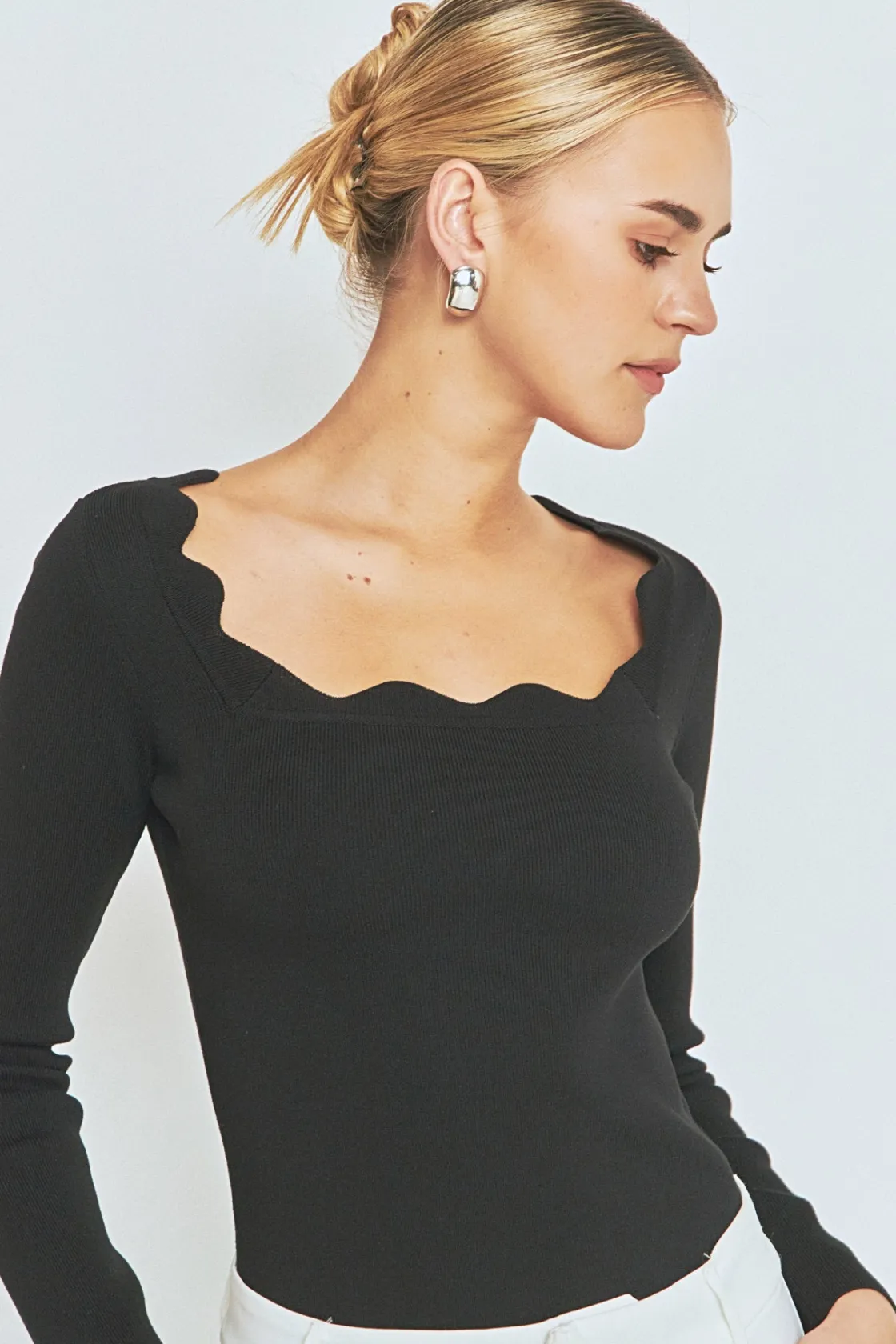 endless_rose__scallop_det_13.webp ENDLESS ROSE Sweaters & Knits | Tops*- Scallop Detail Long Sleeve Sweater