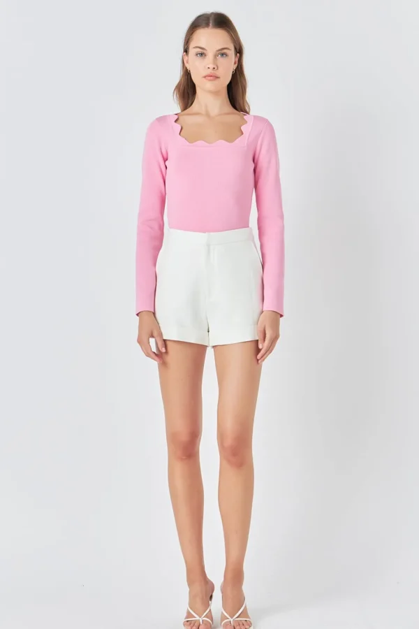 ENDLESS ROSE Sweaters & Knits | Tops*- Scallop Detail Long Sleeve Sweater