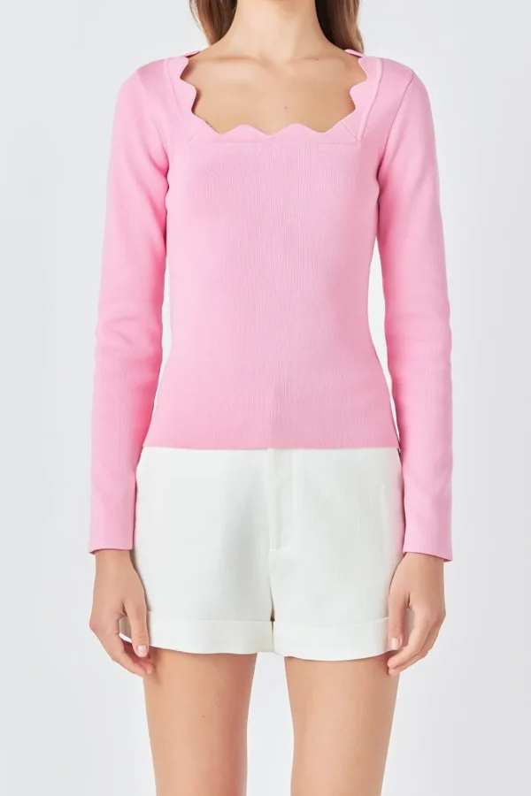 ENDLESS ROSE Sweaters & Knits | Tops*- Scallop Detail Long Sleeve Sweater