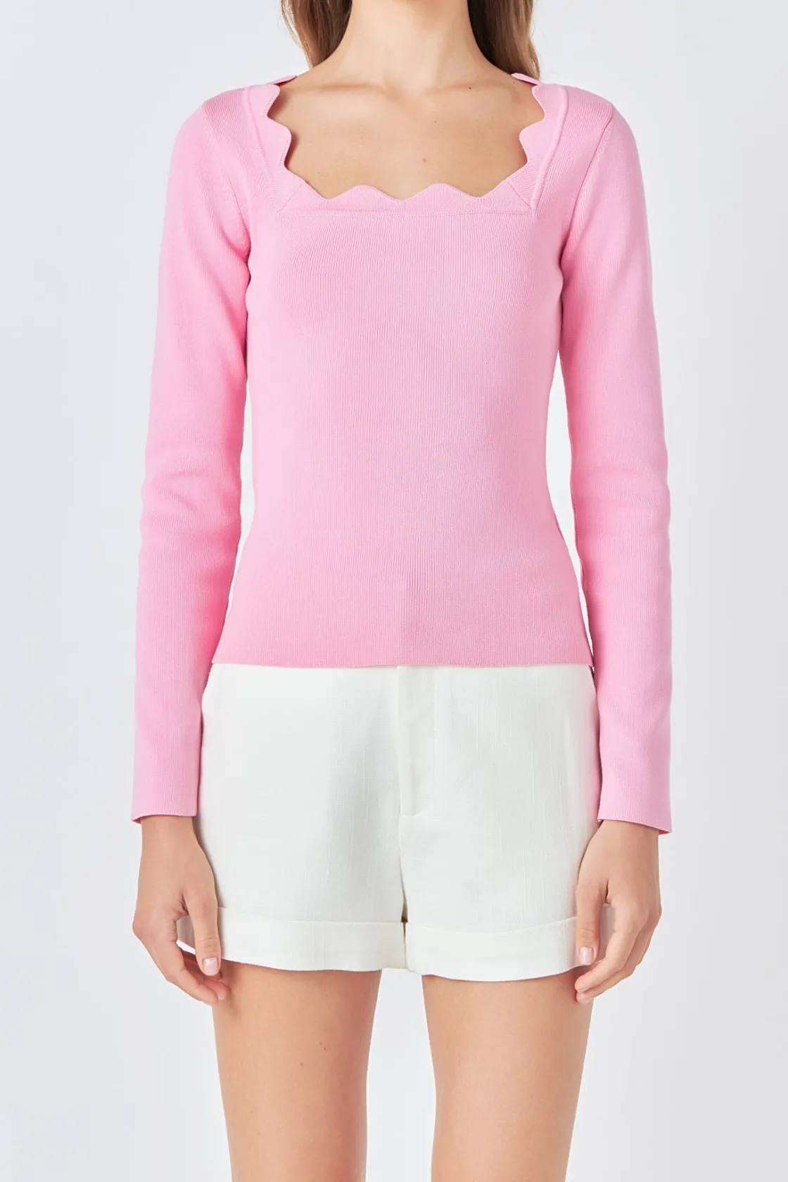 endless_rose__scallop_det_20.webp ENDLESS ROSE Sweaters & Knits | Tops*- Scallop Detail Long Sleeve Sweater