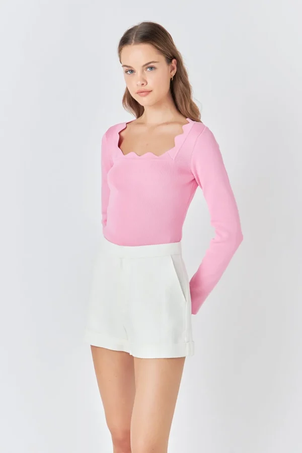 ENDLESS ROSE Sweaters & Knits | Tops*- Scallop Detail Long Sleeve Sweater