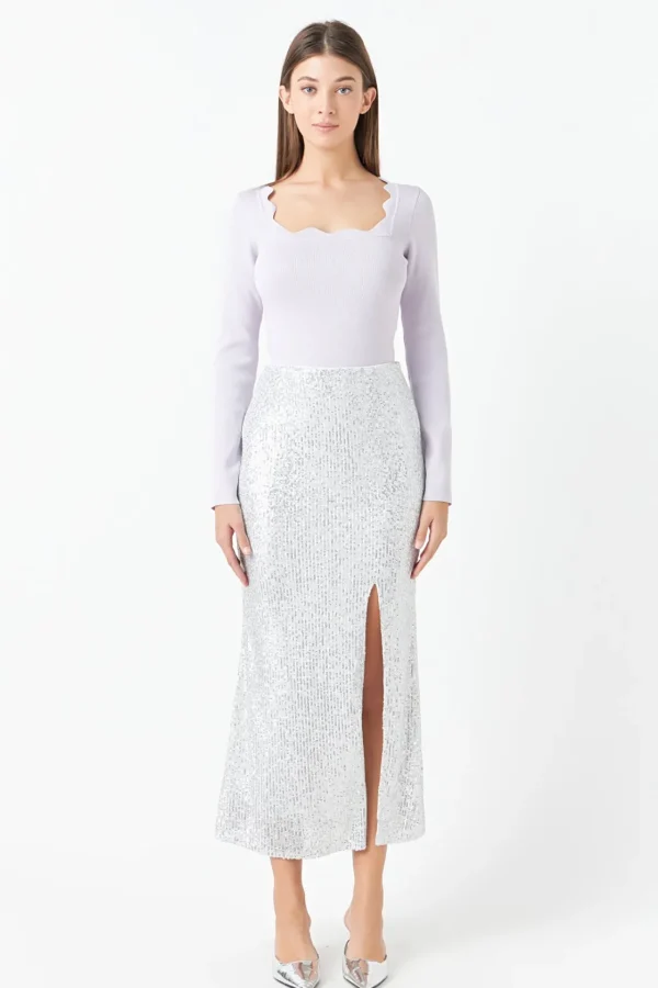ENDLESS ROSE Sweaters & Knits | Tops*- Scallop Detail Long Sleeve Sweater