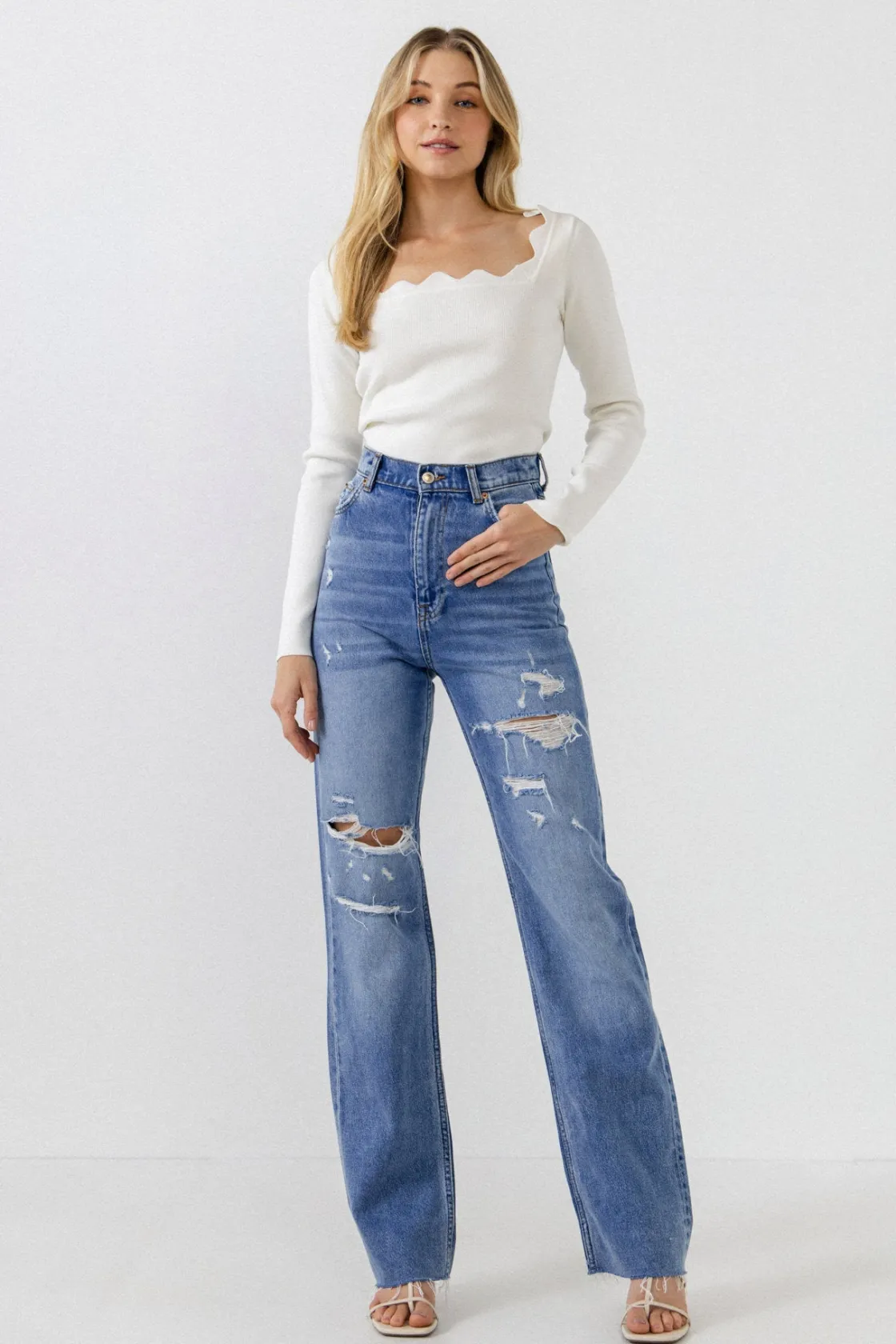 endless_rose__scallop_det_28.webp ENDLESS ROSE Sweaters & Knits | Tops*- Scallop Detail Long Sleeve Sweater