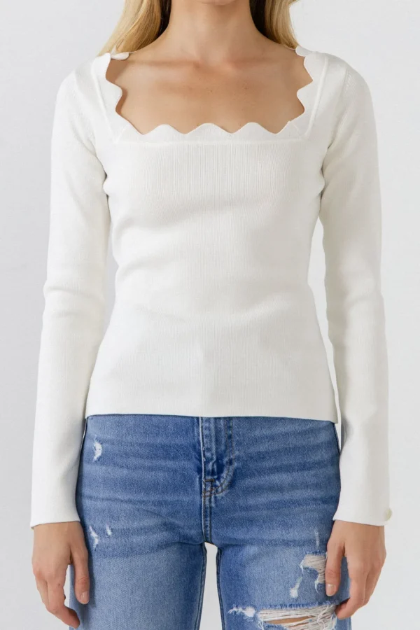 ENDLESS ROSE Sweaters & Knits | Tops*- Scallop Detail Long Sleeve Sweater
