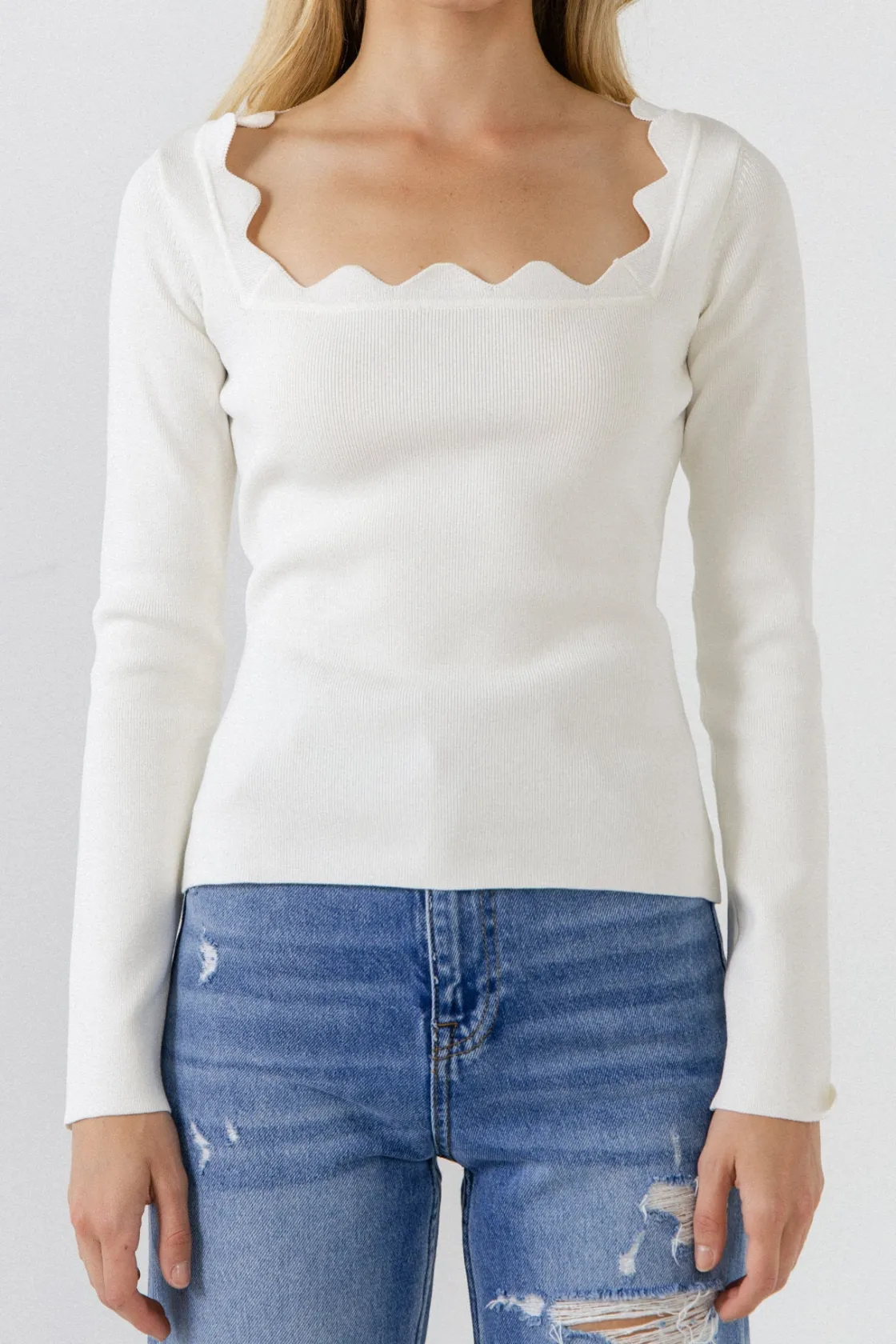 endless_rose__scallop_det_29.webp ENDLESS ROSE Sweaters & Knits | Tops*- Scallop Detail Long Sleeve Sweater