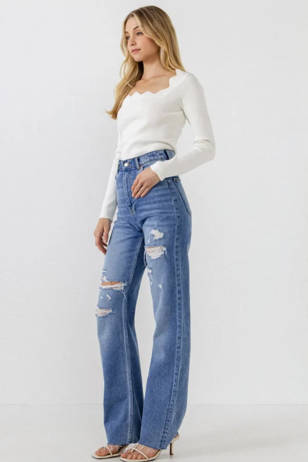 ENDLESS ROSE Sweaters & Knits | Tops*- Scallop Detail Long Sleeve Sweater
