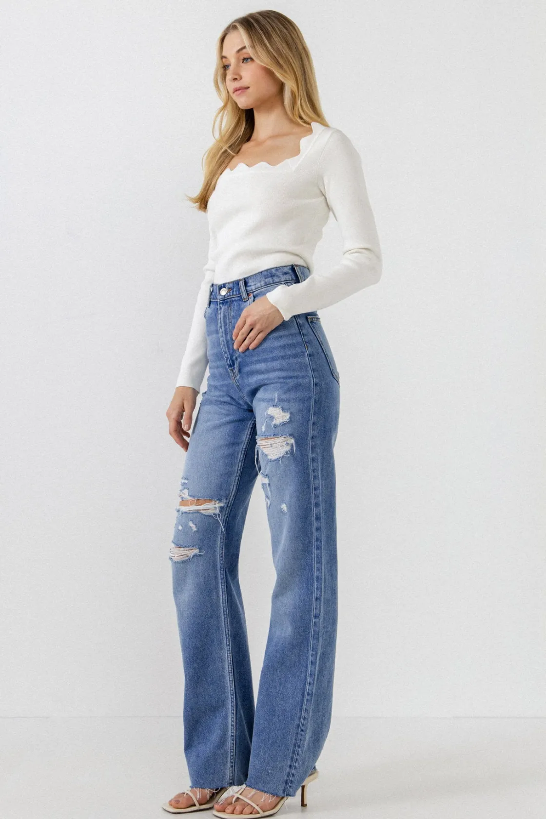 endless_rose__scallop_det_30.webp ENDLESS ROSE Sweaters & Knits | Tops*- Scallop Detail Long Sleeve Sweater