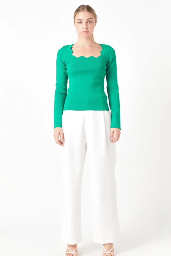 ENDLESS ROSE Sweaters & Knits | Tops*- Scallop Detail Long Sleeve Sweater