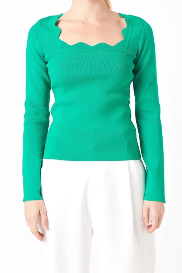 ENDLESS ROSE Sweaters & Knits | Tops*- Scallop Detail Long Sleeve Sweater