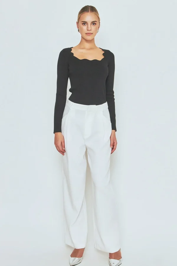 ENDLESS ROSE Sweaters & Knits | Tops*- Scallop Detail Long Sleeve Sweater