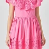 ENDLESS ROSE Tops*- Scalloped Off The Shoulder Mini Dress FUCHSIA