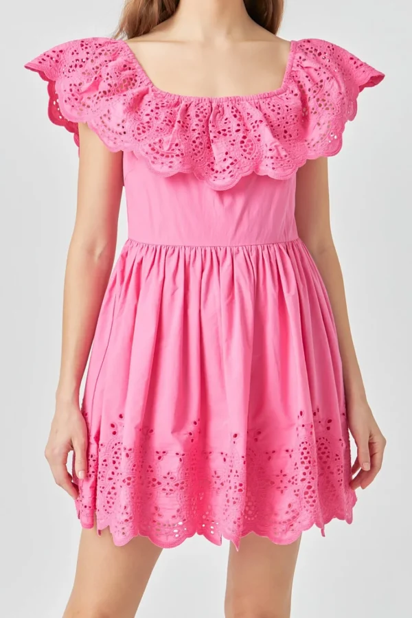 ENDLESS ROSE Tops*- Scalloped Off The Shoulder Mini Dress FUCHSIA