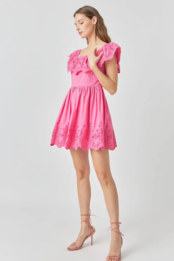ENDLESS ROSE Tops*- Scalloped Off The Shoulder Mini Dress FUCHSIA