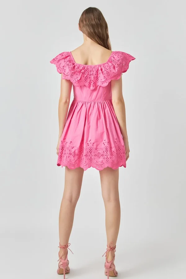 ENDLESS ROSE Tops*- Scalloped Off The Shoulder Mini Dress FUCHSIA