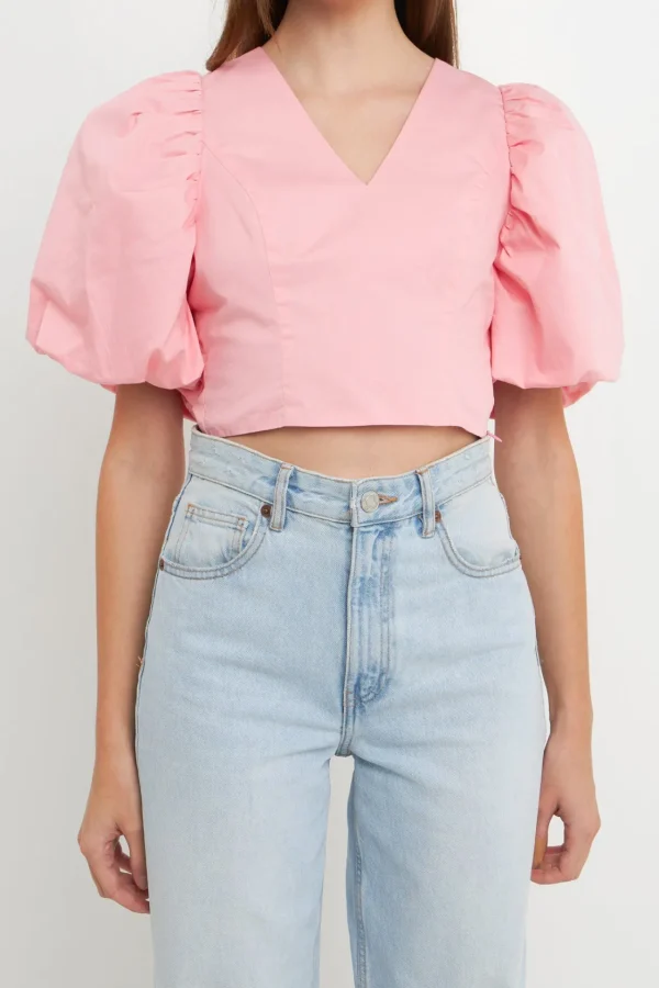 ENDLESS ROSE Tops*- Schrunchie Back Tied Top